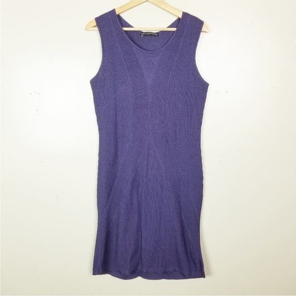PERUVIAN CONNECTION Ribbed Knit Round Neck Sleeveless Dress Pima Cotton Purple M - Picture 1 of 8